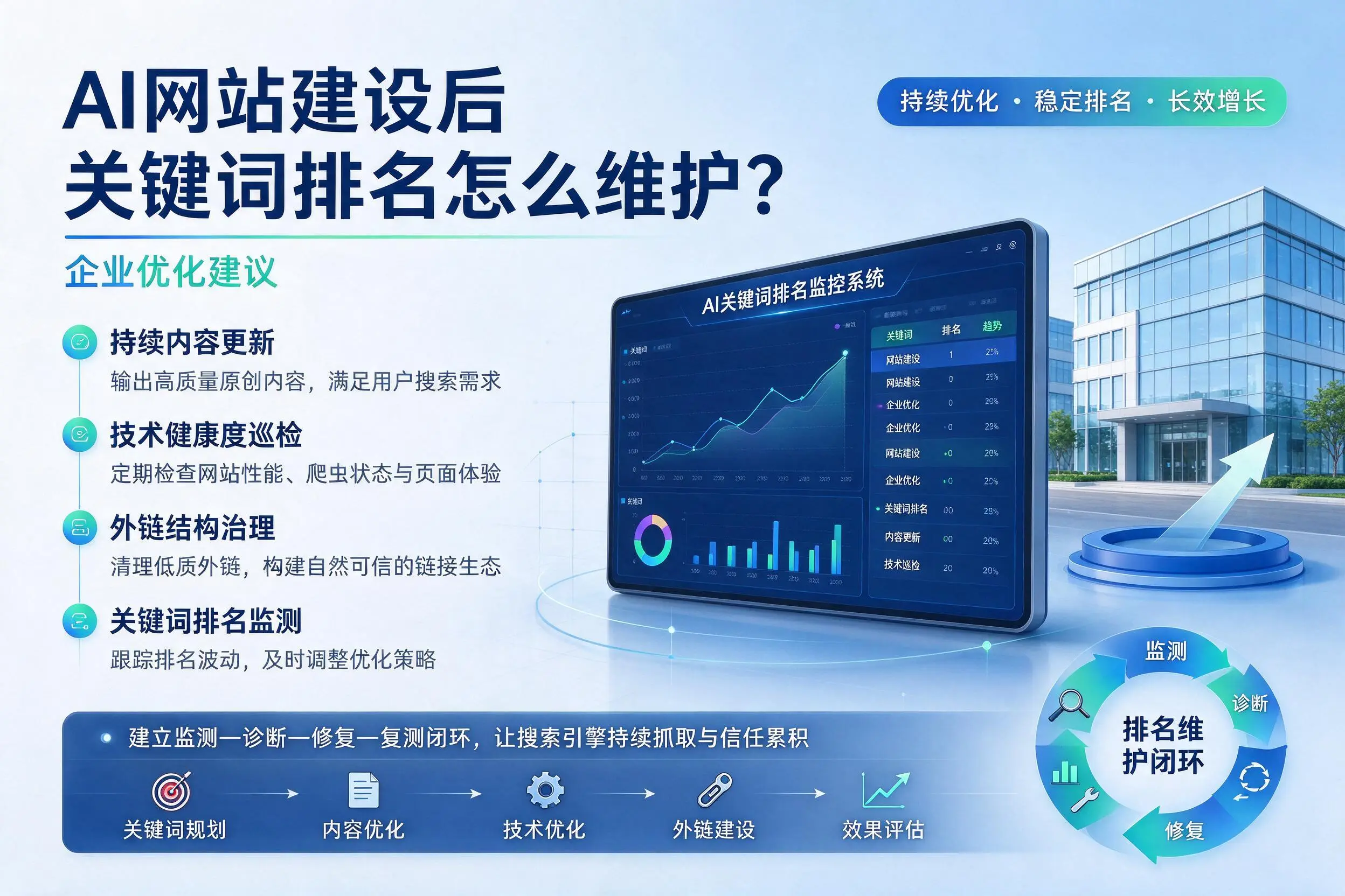 AI网站建设后关键词排名怎么维护？安庆企业优化建议
